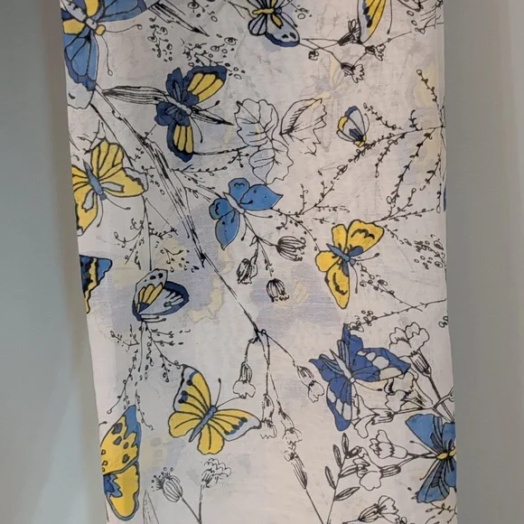 Talbots 75% Cotton and 25 % Silk Scarf with Floral and Butterfly Design - Picture 2 of 6